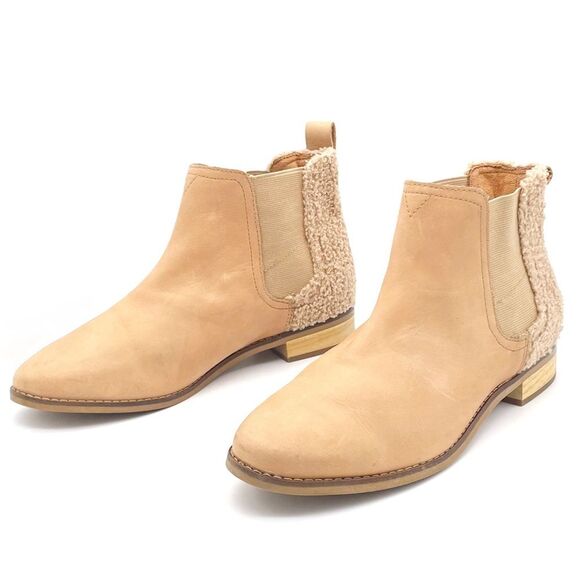 Toms Ella Chelsea Boots Skip On Booties in Honey Leather Faux Shearling Size 9.5 - Picture 4 of 15